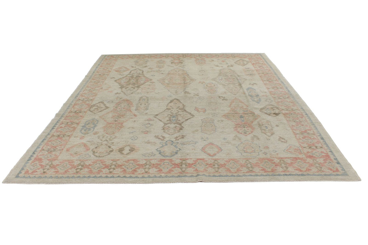 8x10 Ivory and Rust Turkish Oushak Rug