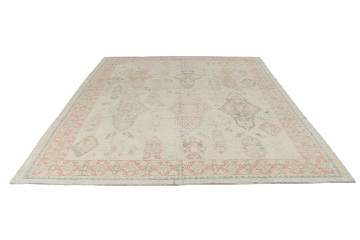 8x10 Ivory and Rust Turkish Oushak Rug