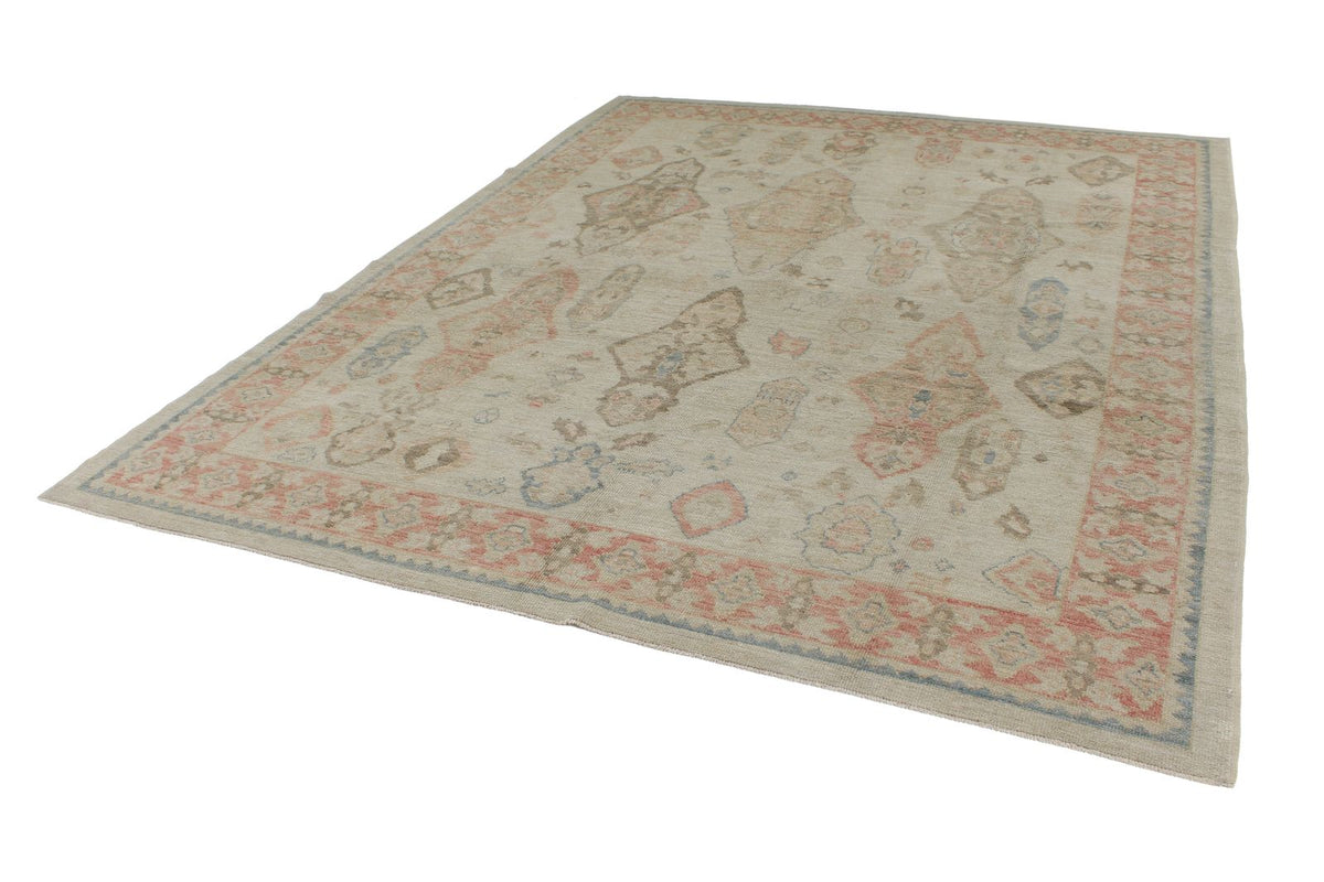 8x10 Ivory and Rust Turkish Oushak Rug