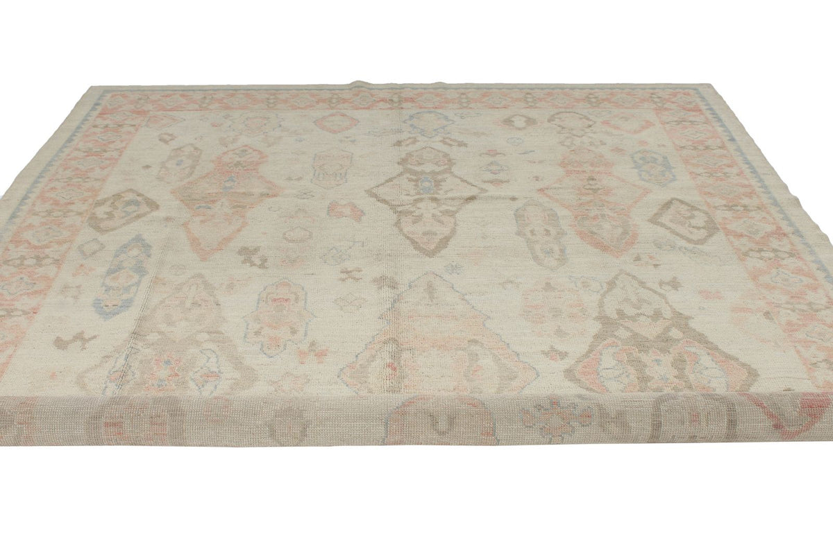 8x10 Ivory and Rust Turkish Oushak Rug