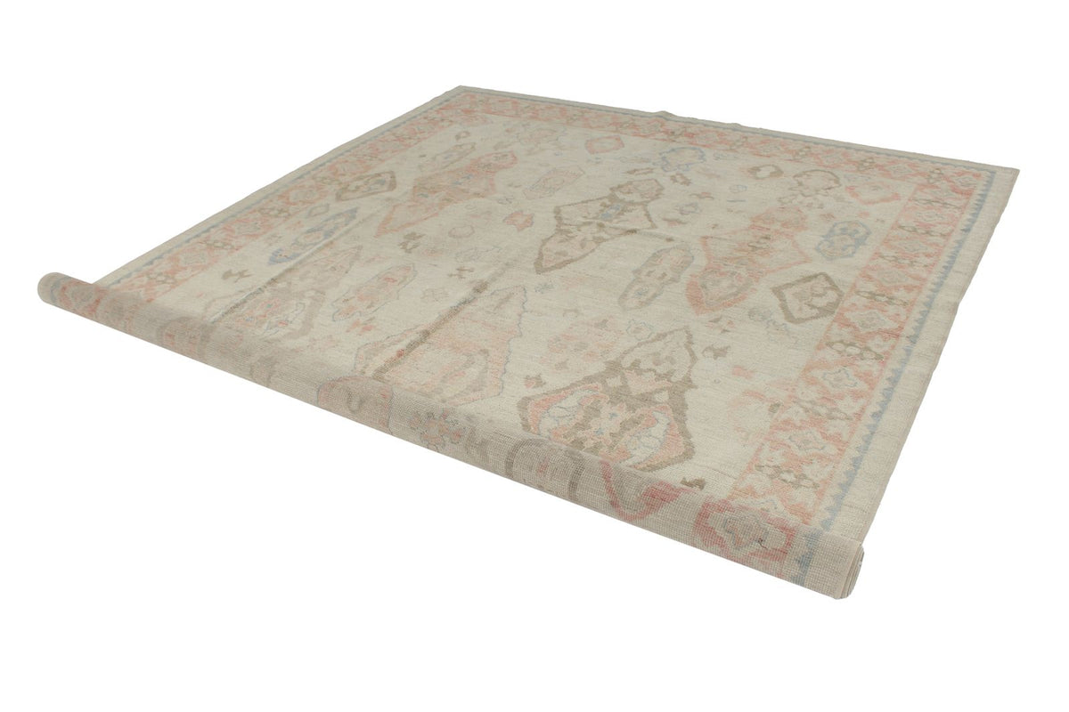 8x10 Ivory and Rust Turkish Oushak Rug