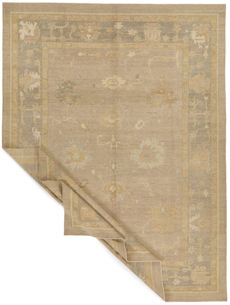 9x12 Brown and Green Turkish Oushak Rug