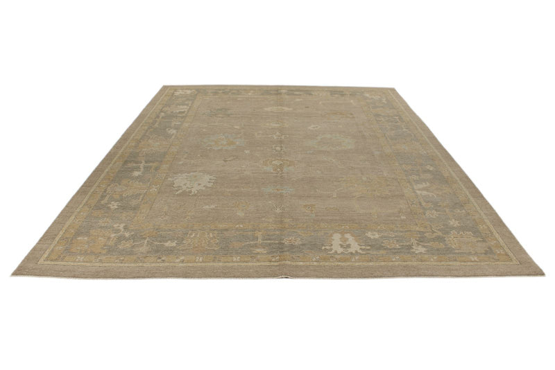 9x12 Brown and Green Turkish Oushak Rug