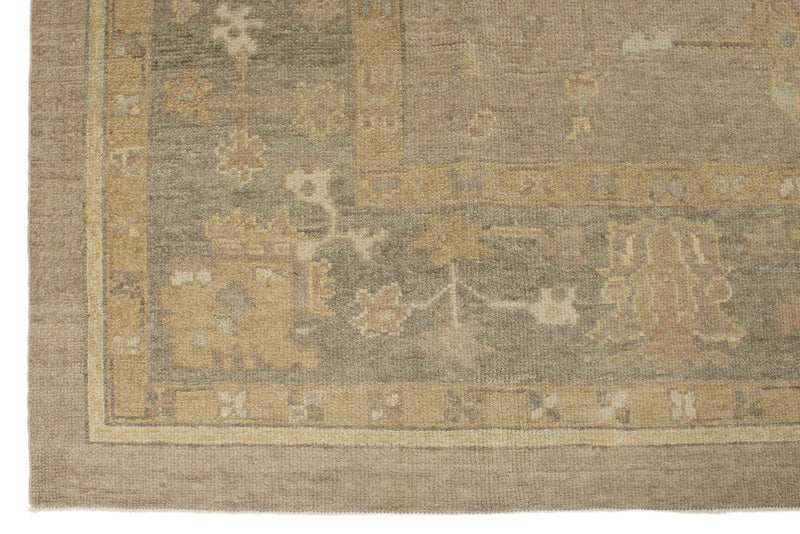 9x12 Brown and Green Turkish Oushak Rug