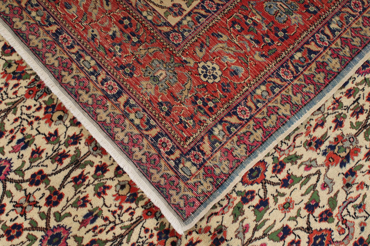 7x9 Ivory and Red Turkish Traditional Rug