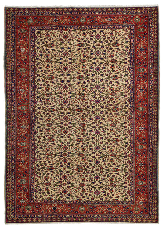 7x9 Ivory and Red Turkish Traditional Rug
