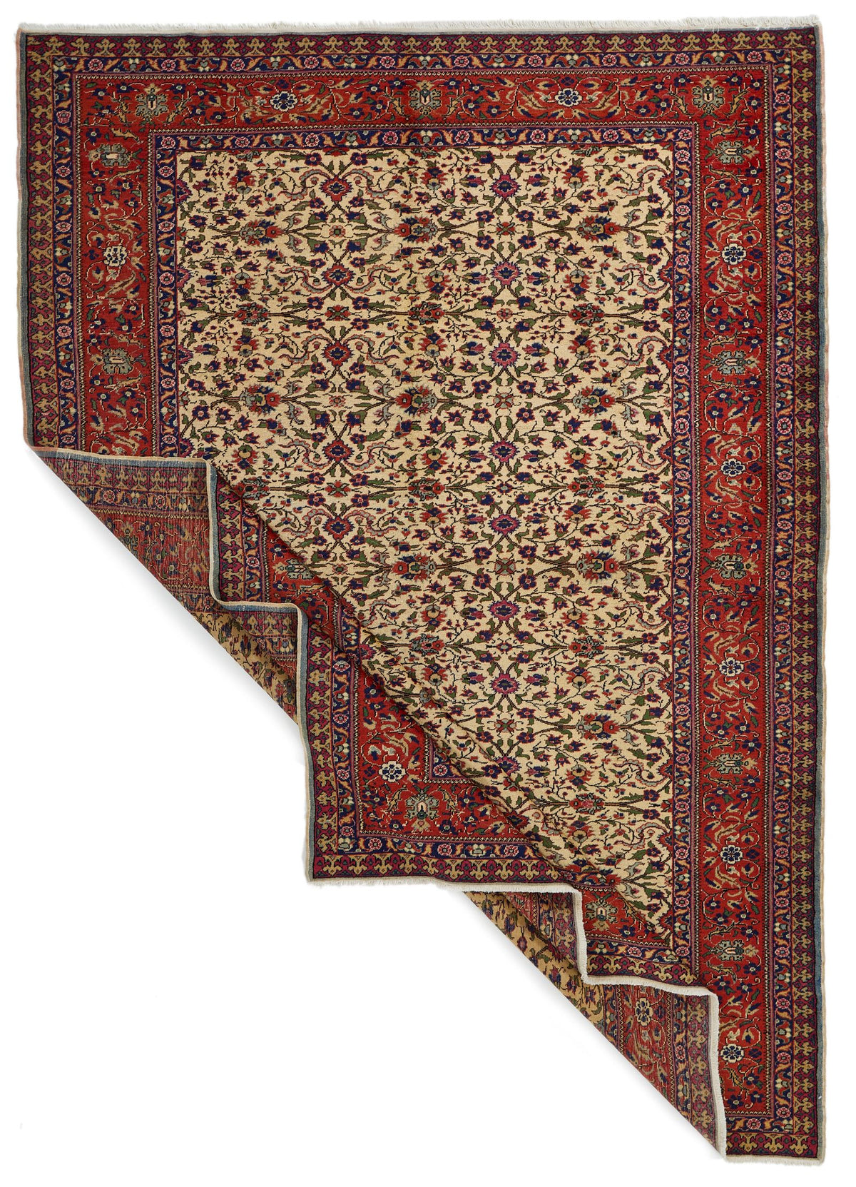 7x9 Ivory and Red Turkish Traditional Rug