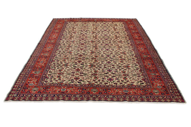 7x9 Ivory and Red Turkish Traditional Rug