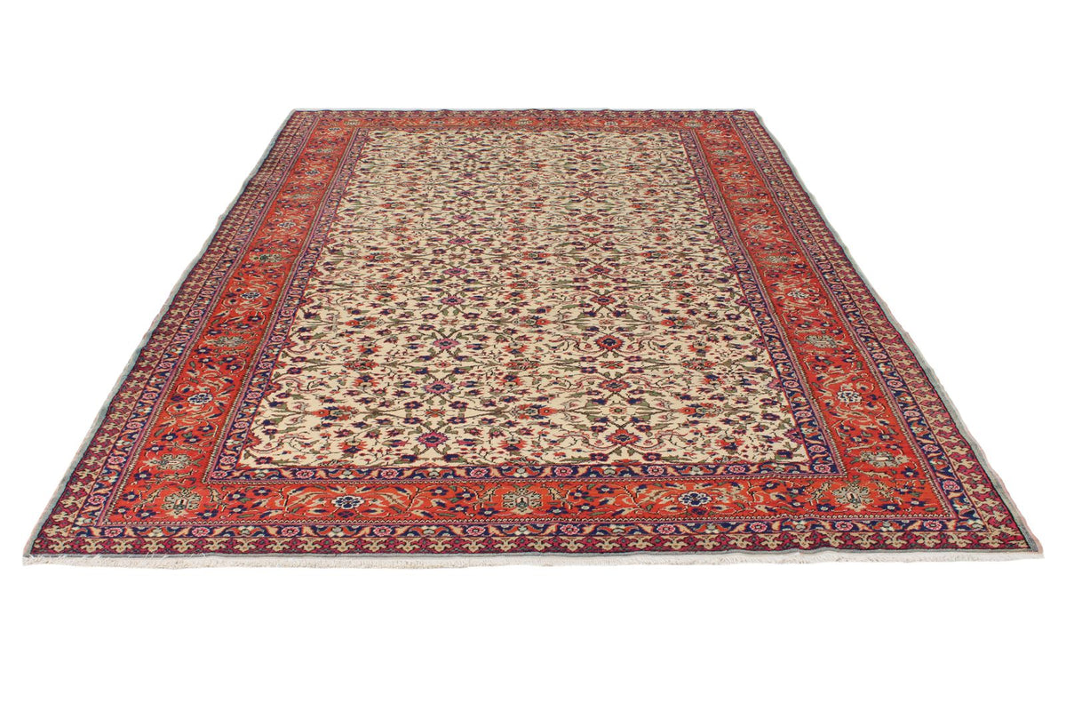 7x9 Ivory and Red Turkish Traditional Rug