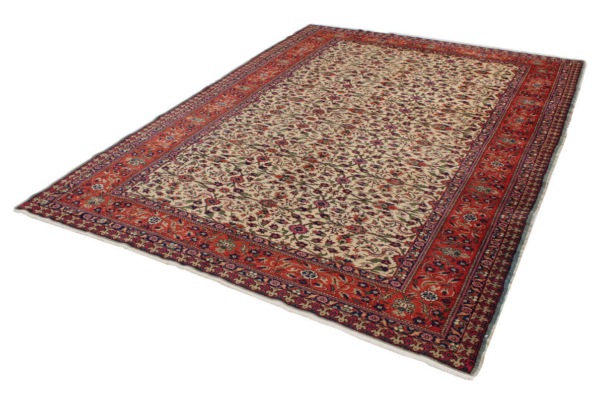 7x9 Ivory and Red Turkish Traditional Rug