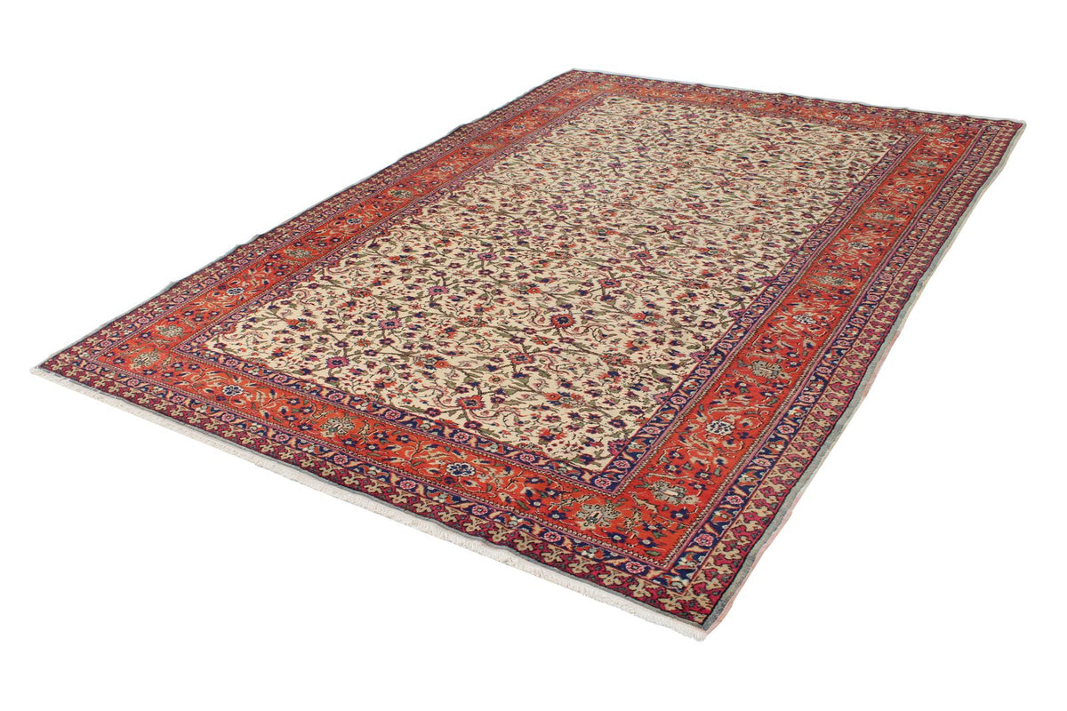 7x9 Ivory and Red Turkish Traditional Rug