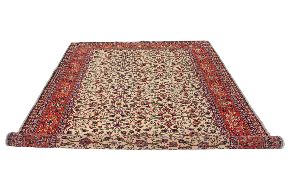 7x9 Ivory and Red Turkish Traditional Rug