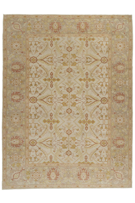 9x12 Ivory and Gold Turkish Traditional Rug