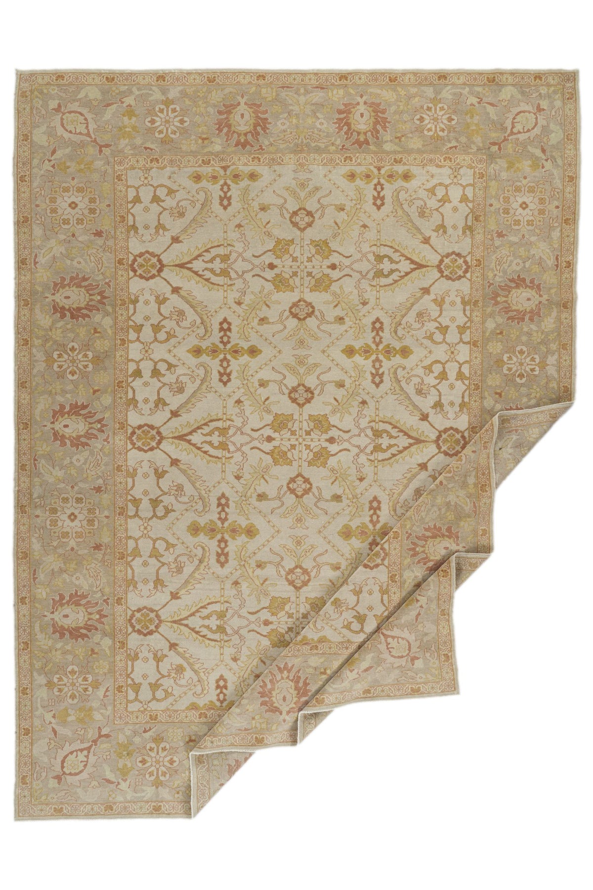 9x12 Ivory and Gold Turkish Traditional Rug