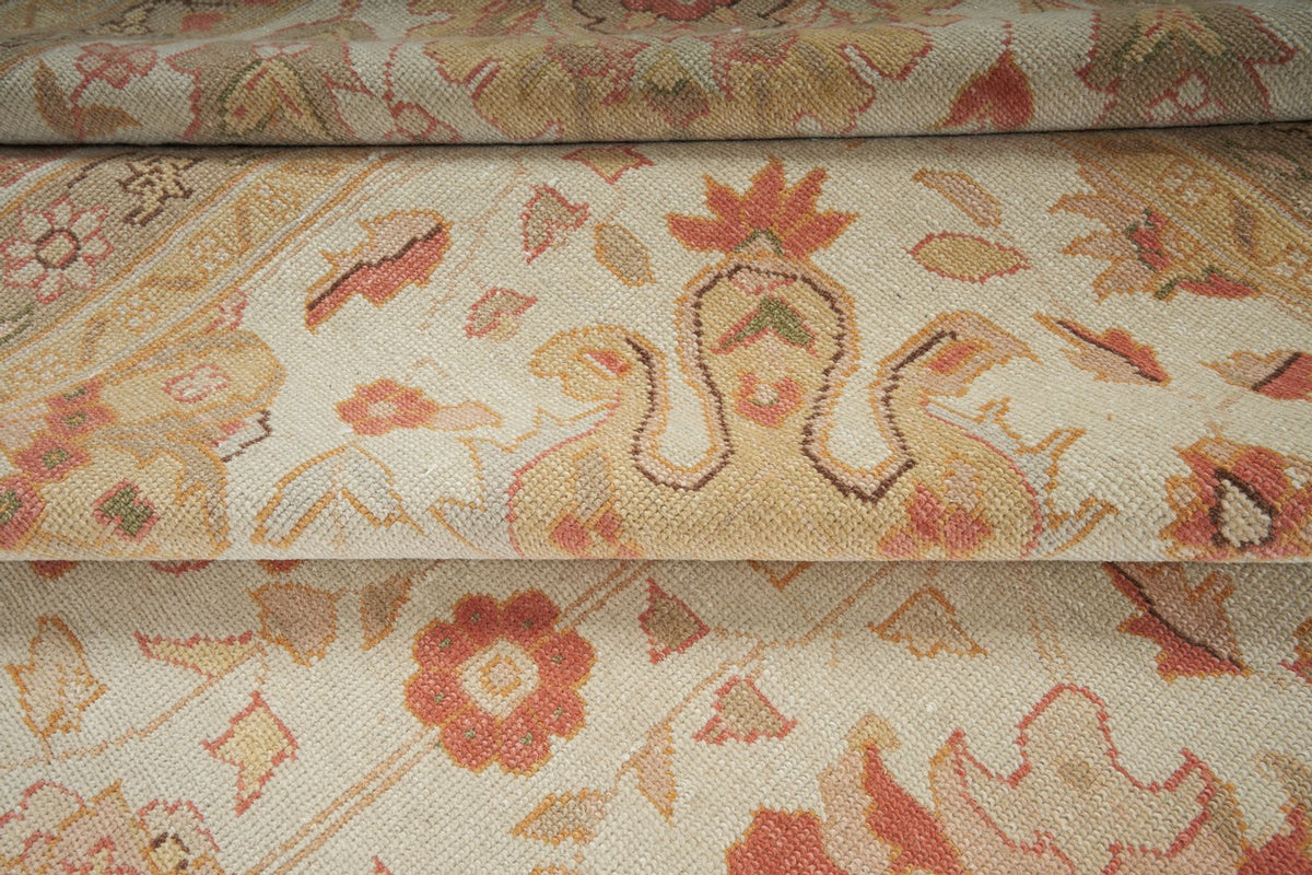12x15 Ivory and Orange Turkish Oushak Rug