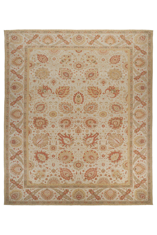 12x15 Ivory and Orange Turkish Oushak Rug
