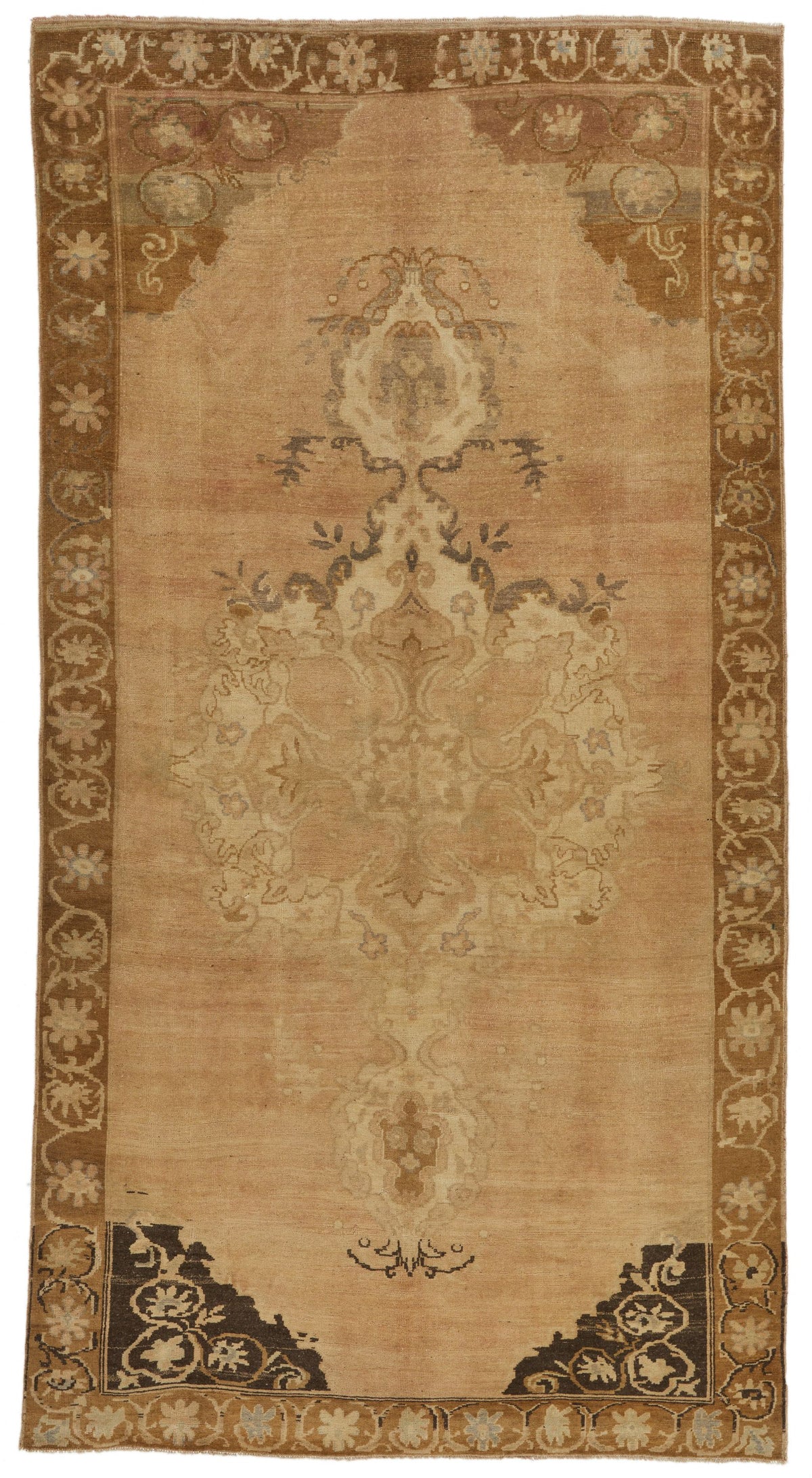 6x12 Ivory and Brown Turkish Tribal Runner