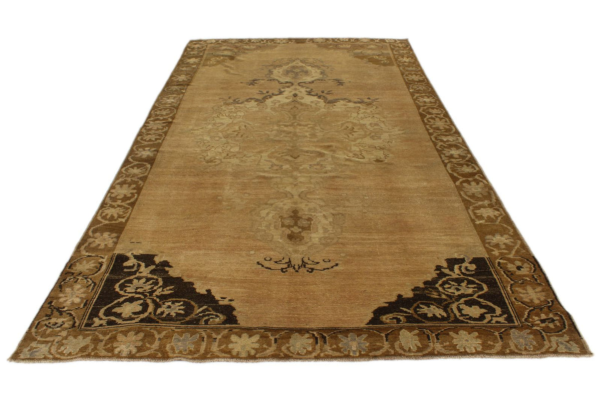 6x12 Ivory and Brown Turkish Tribal Runner