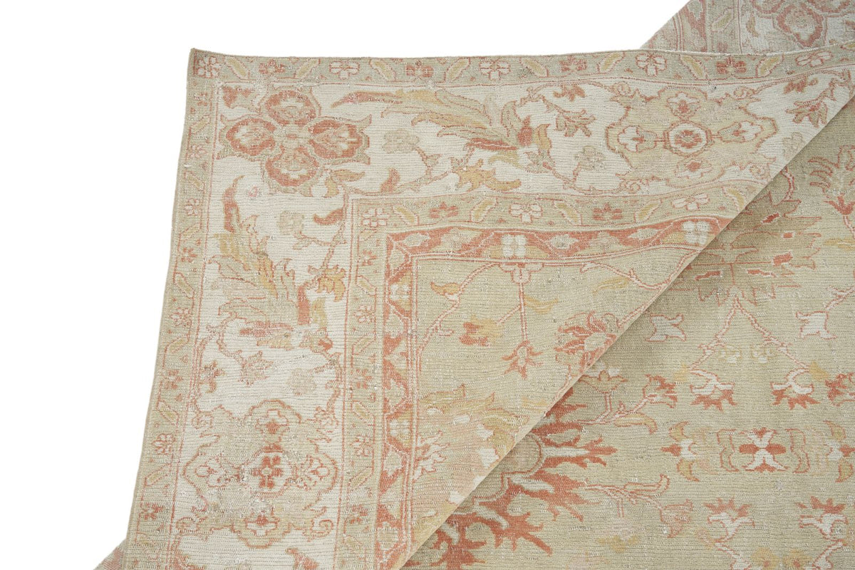 9x12 Light Green and Rust Turkish Traditional Rug