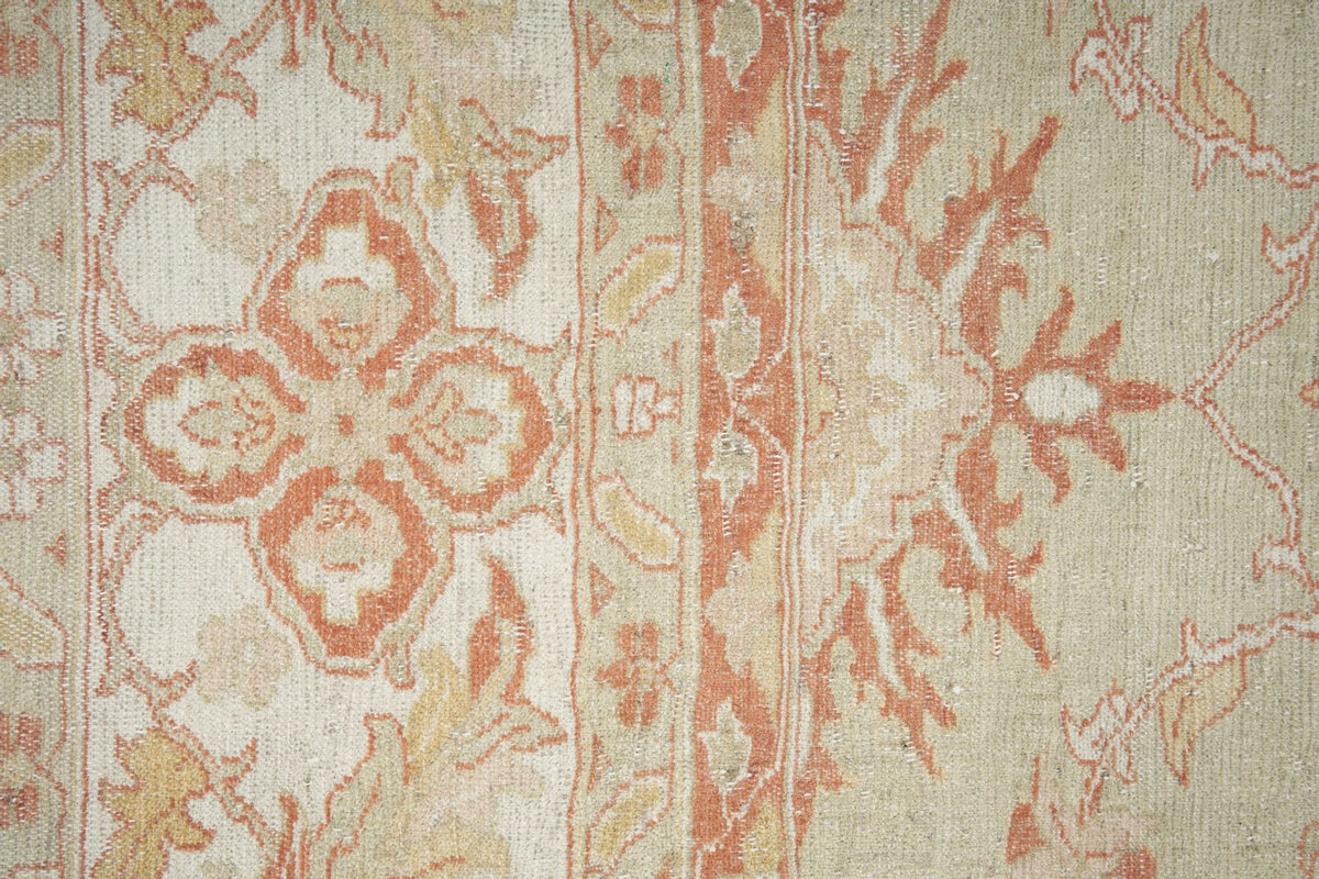 9x12 Light Green and Rust Turkish Traditional Rug