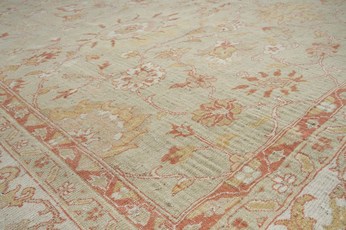 9x12 Light Green and Rust Turkish Traditional Rug