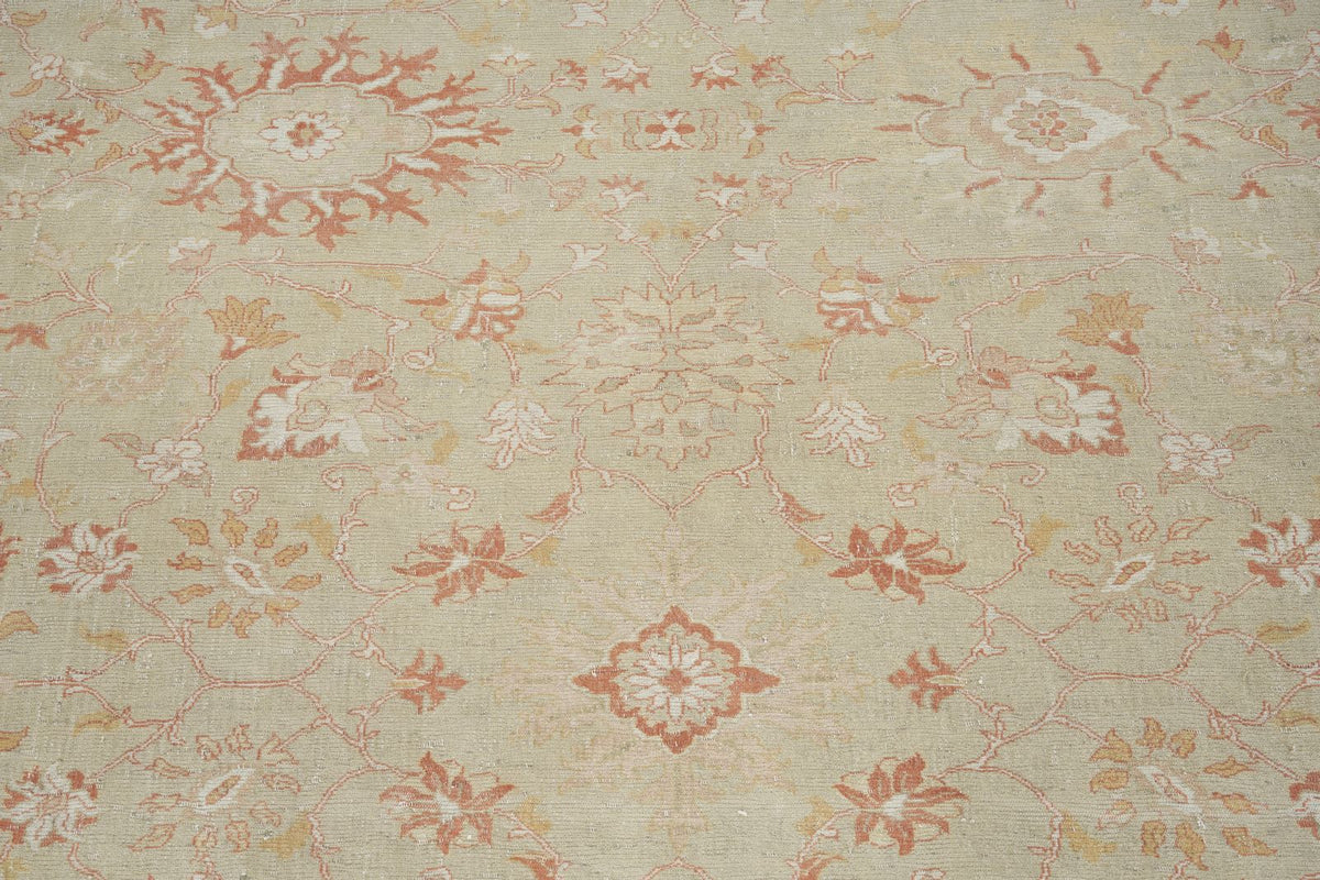9x12 Light Green and Rust Turkish Traditional Rug