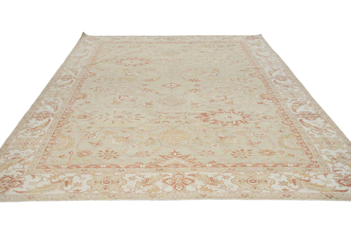 9x12 Light Green and Rust Turkish Traditional Rug