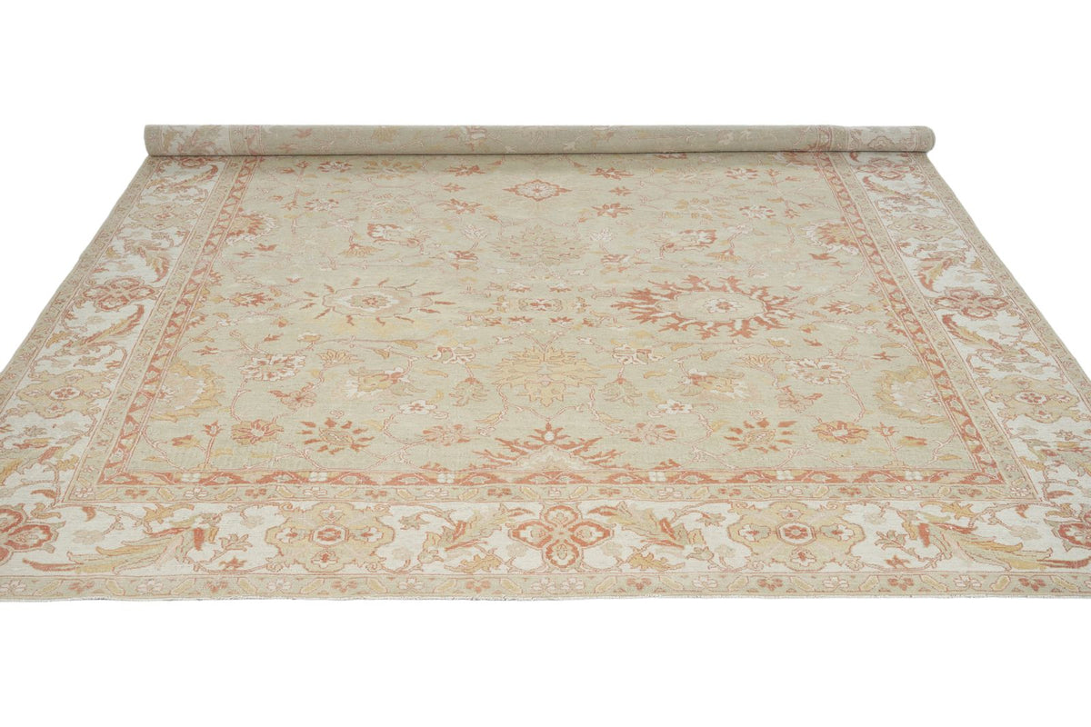9x12 Light Green and Rust Turkish Traditional Rug