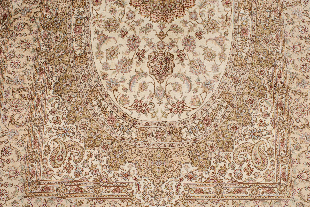 4x6 Beige and Beige Turkish Silk Rug