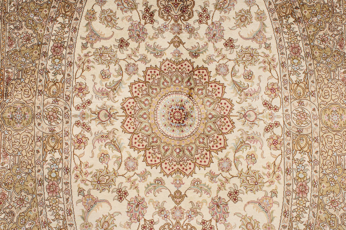 4x6 Beige and Beige Turkish Silk Rug