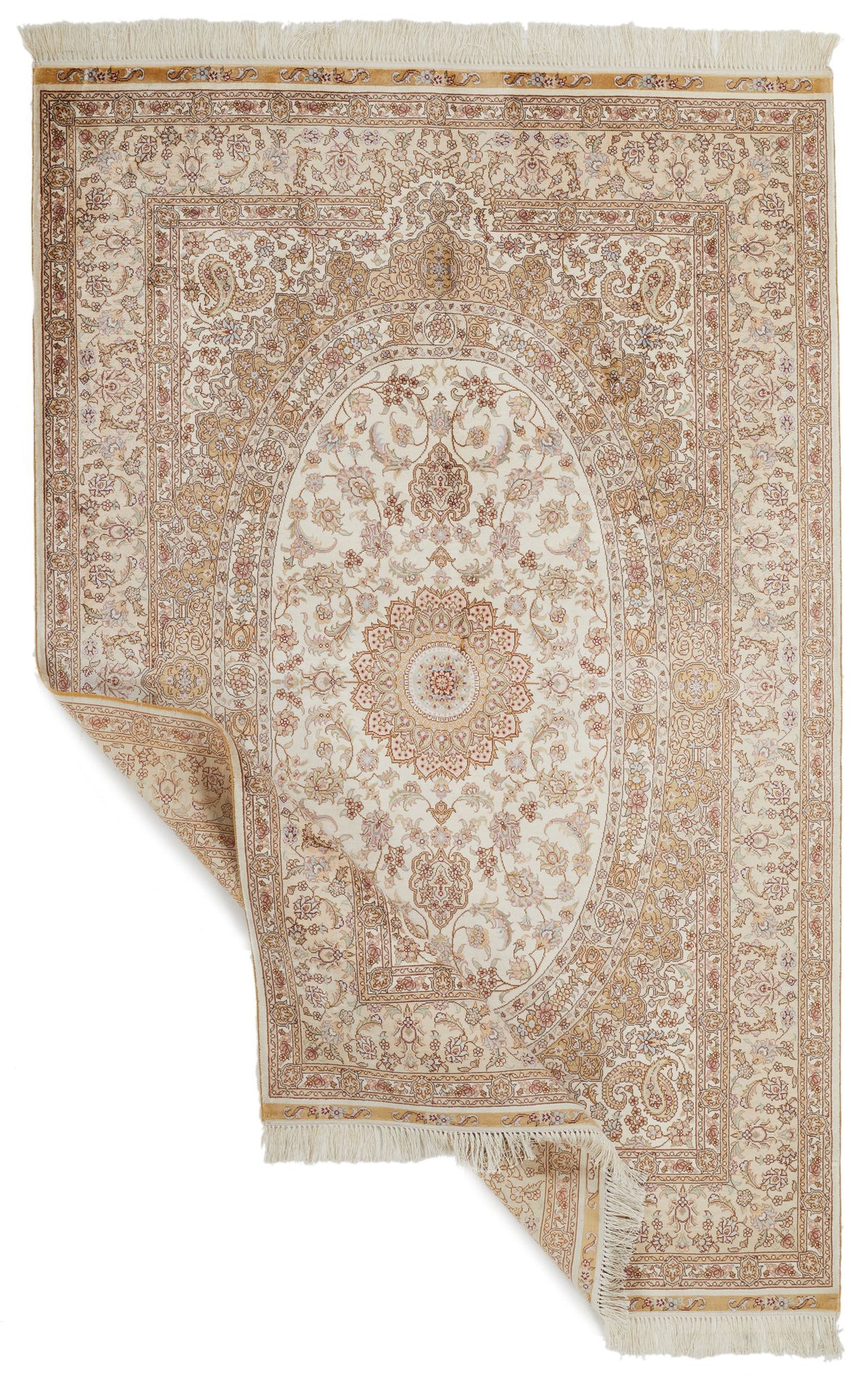 4x6 Beige and Beige Turkish Silk Rug
