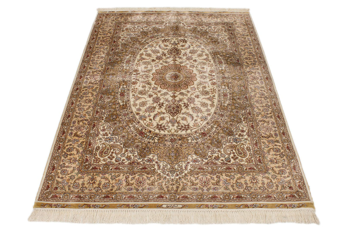 4x6 Beige and Beige Turkish Silk Rug