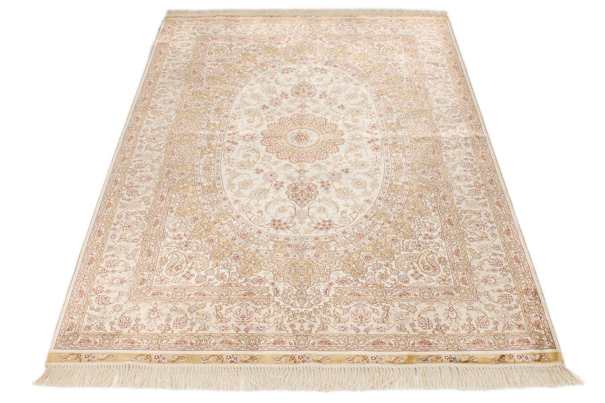 4x6 Beige and Beige Turkish Silk Rug