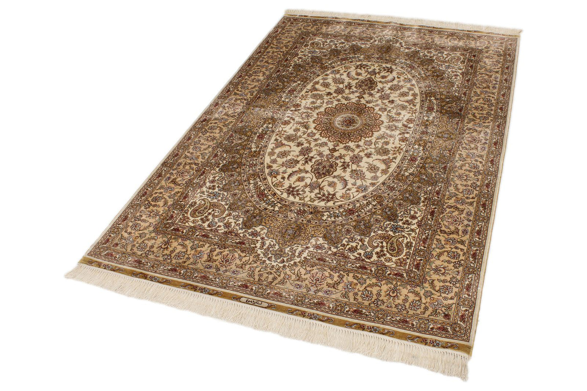 4x6 Beige and Beige Turkish Silk Rug