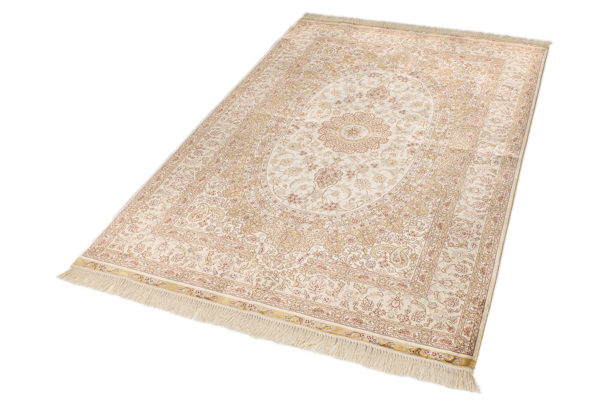 4x6 Beige and Beige Turkish Silk Rug