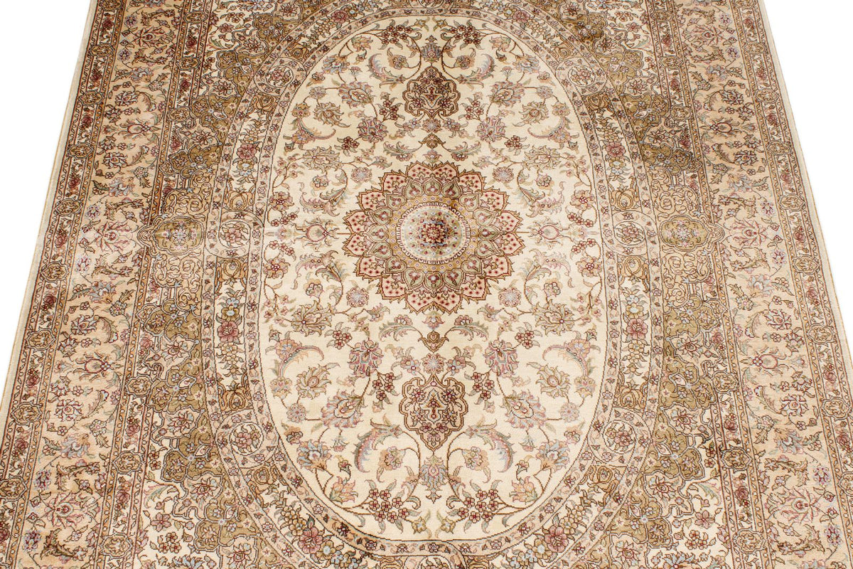 4x6 Beige and Beige Turkish Silk Rug