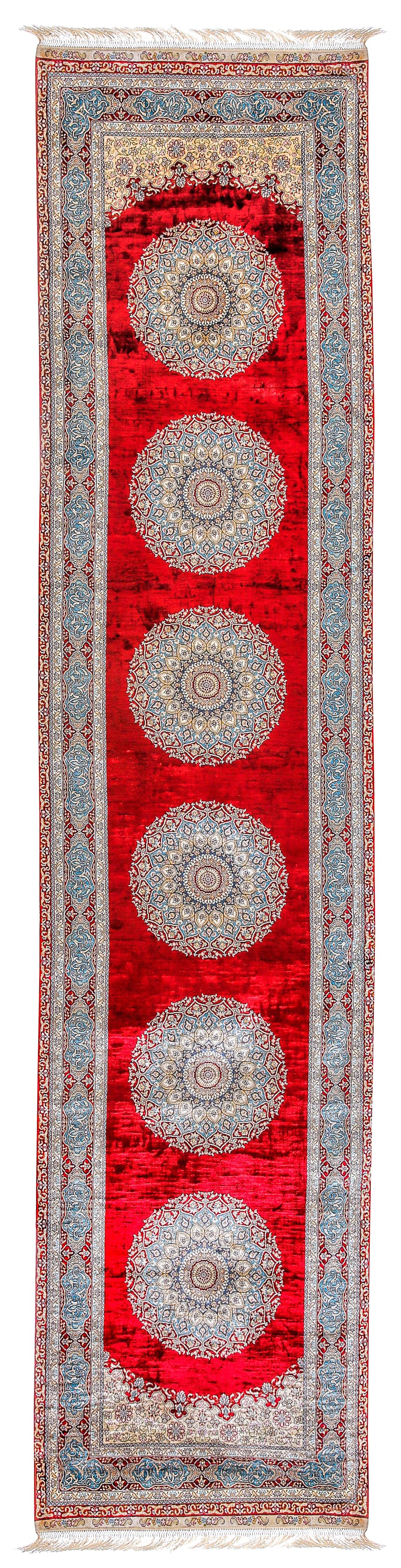 3x12 Red and Blue Turkish Silk Runner