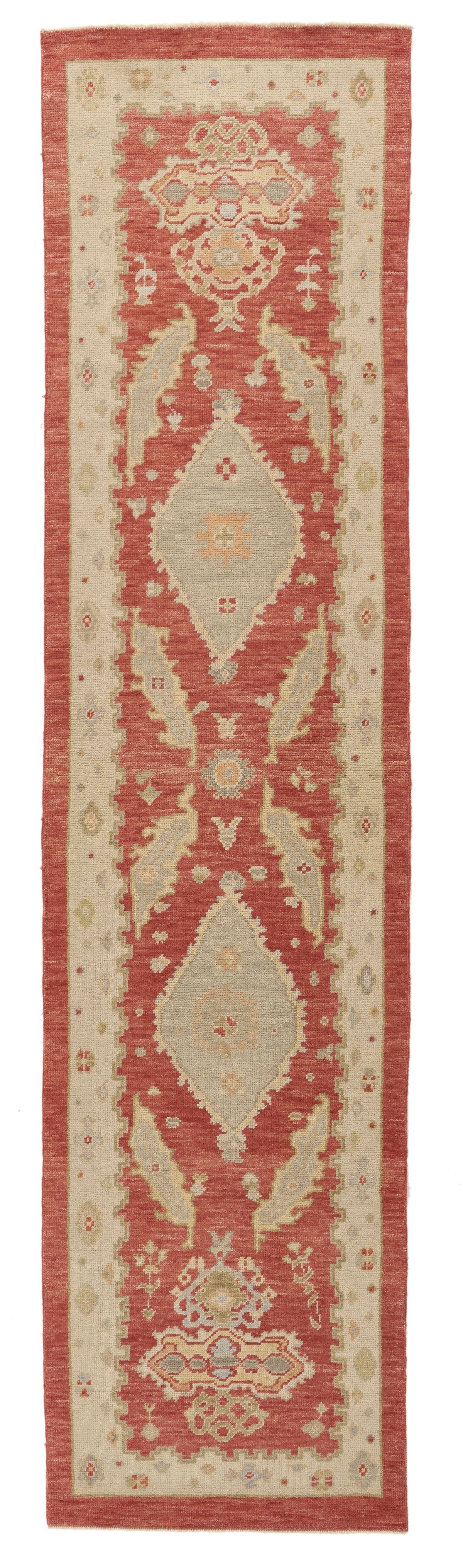 3x11 Red and Ivory Oushak Runner