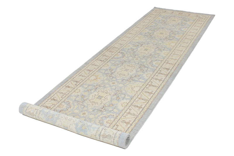 3x12 Blue and Ivory Turkish Oushak Runner