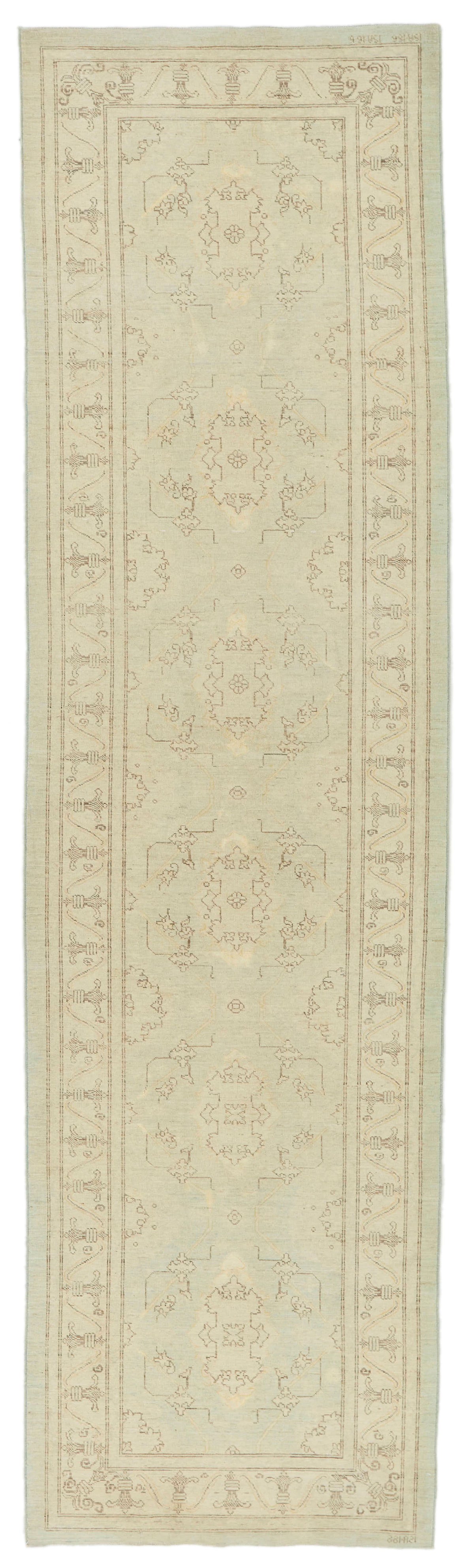 3x11 Light Blue and Ivory Turkish Oushak Runner
