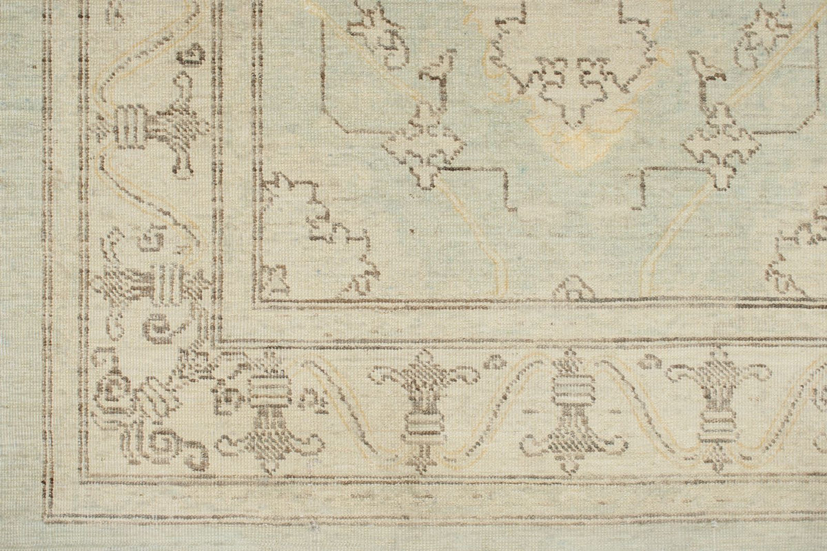 3x11 Light Blue and Ivory Turkish Oushak Runner