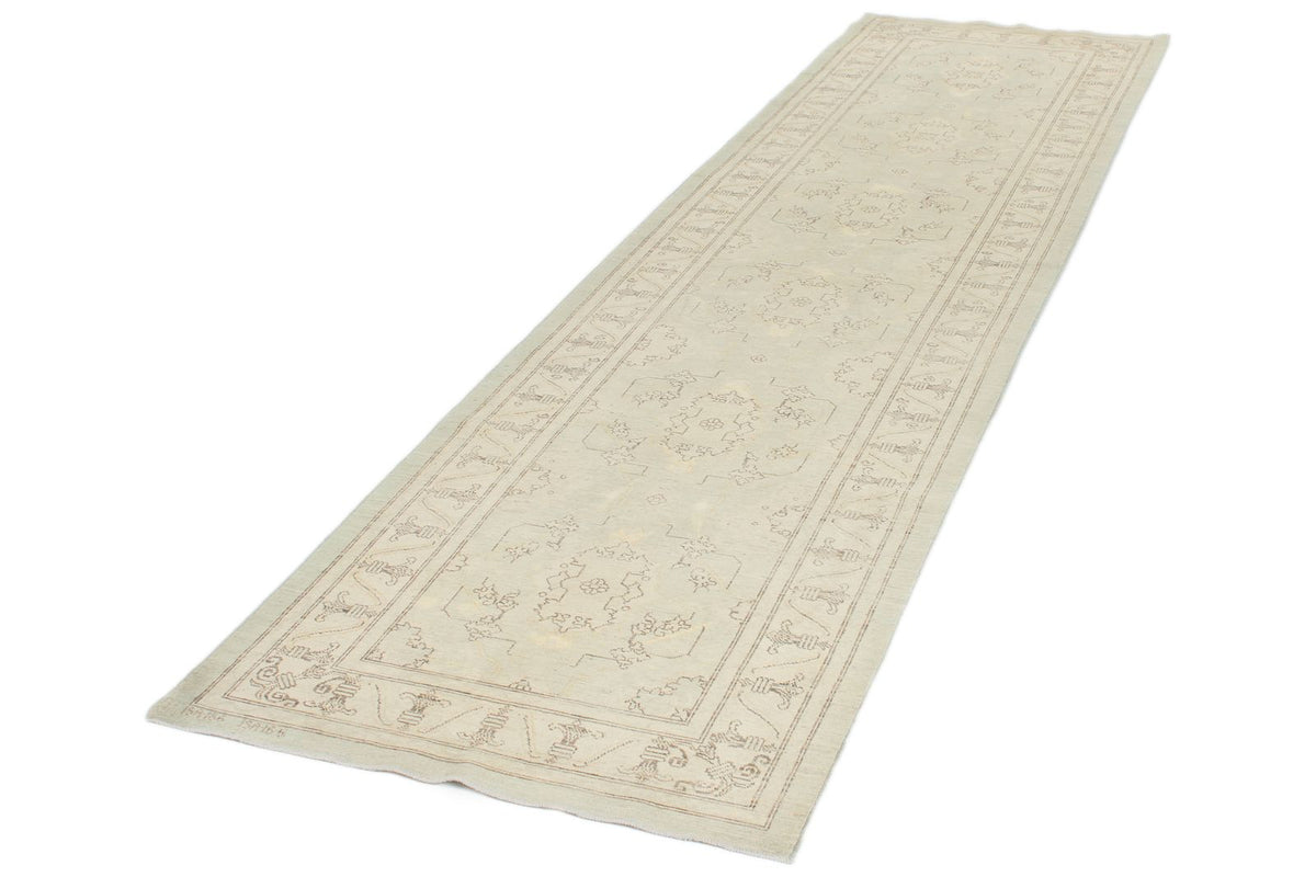 3x11 Light Blue and Ivory Turkish Oushak Runner