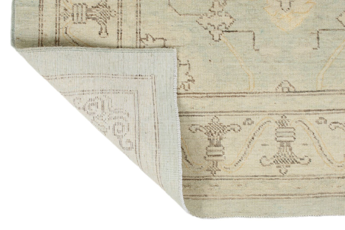 3x11 Light Blue and Ivory Turkish Oushak Runner