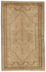 4x7 Green and Ivory Turkish Tribal Rug