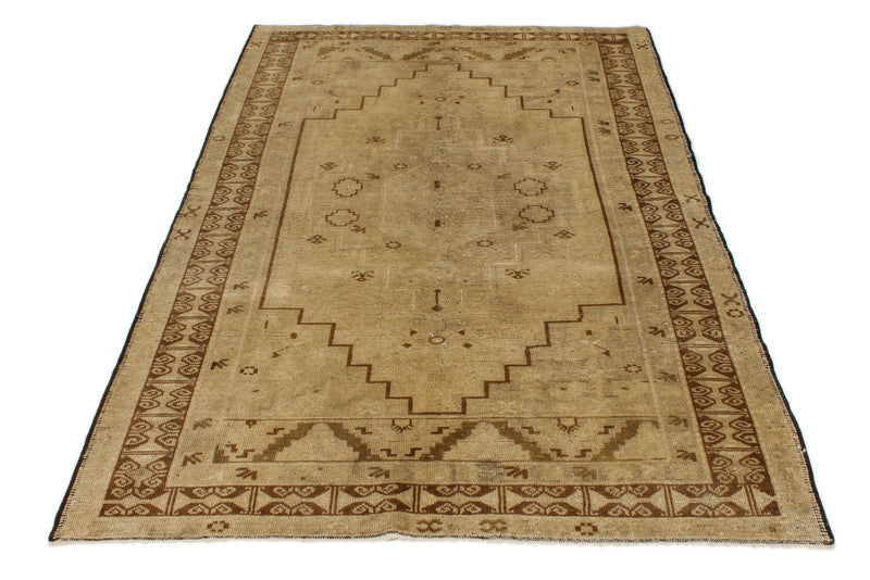 4x7 Green and Ivory Turkish Tribal Rug