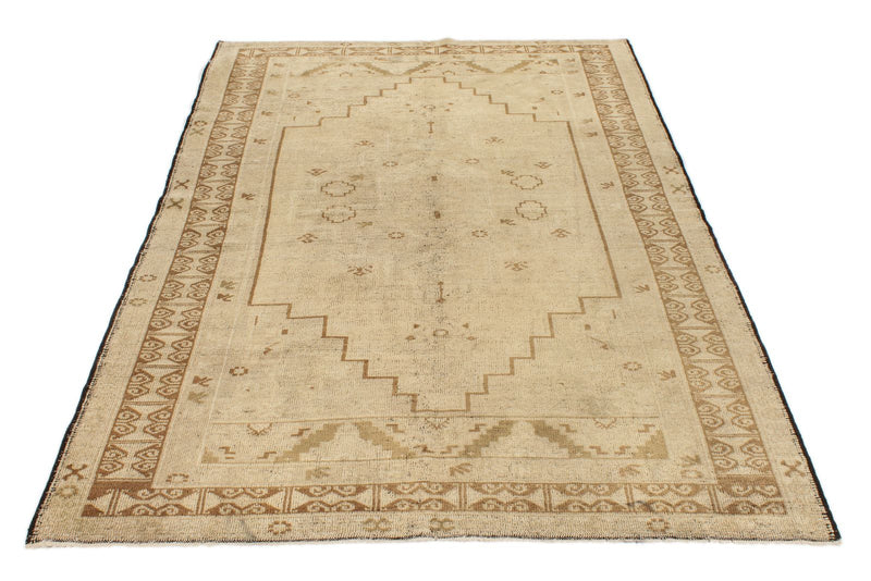 4x7 Green and Ivory Turkish Tribal Rug