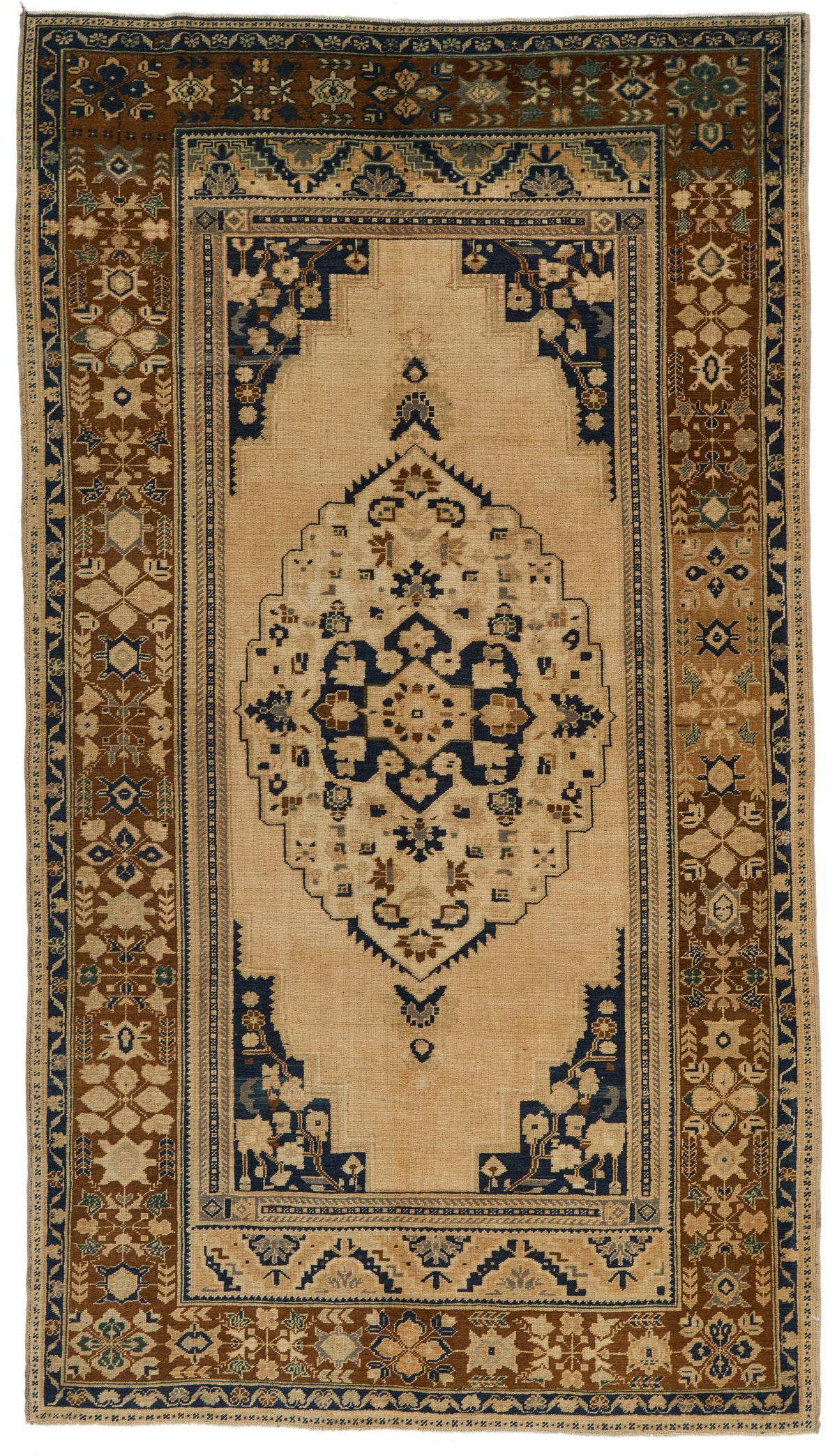 5x10 Ivory and Brown Turkish Tribal Runner