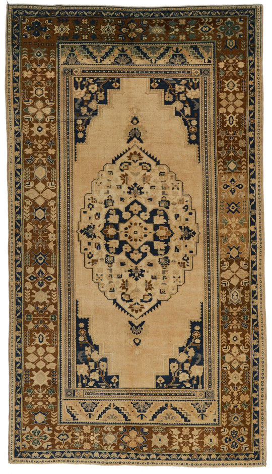 5x10 Ivory and Brown Turkish Tribal Runner