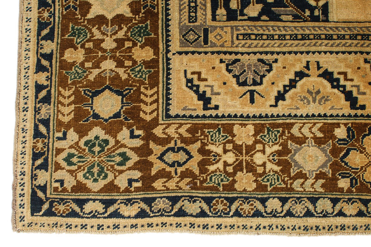 5x10 Ivory and Brown Turkish Tribal Runner