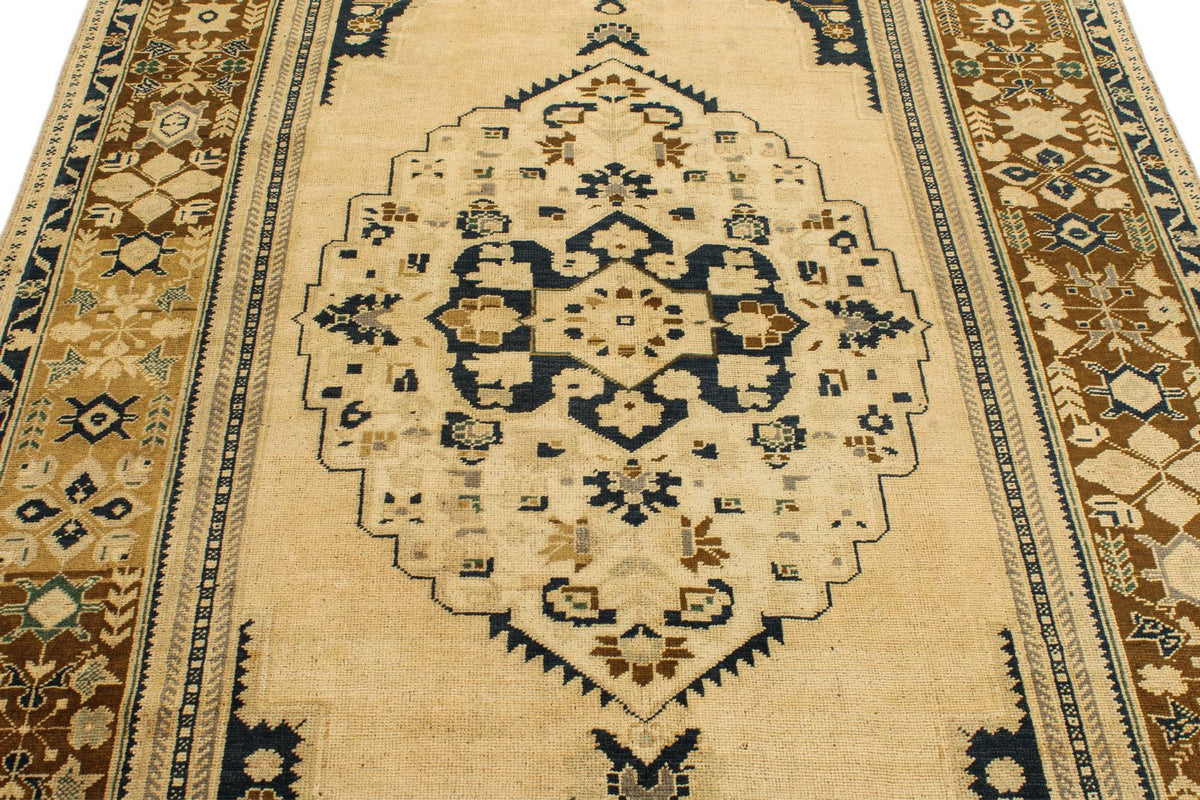 5x10 Ivory and Brown Turkish Tribal Runner